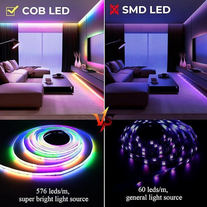 Wifi Smart RGB+IC COB LED Strip 10M,Colour Changing LED Tape Lights,Dc24V,1
