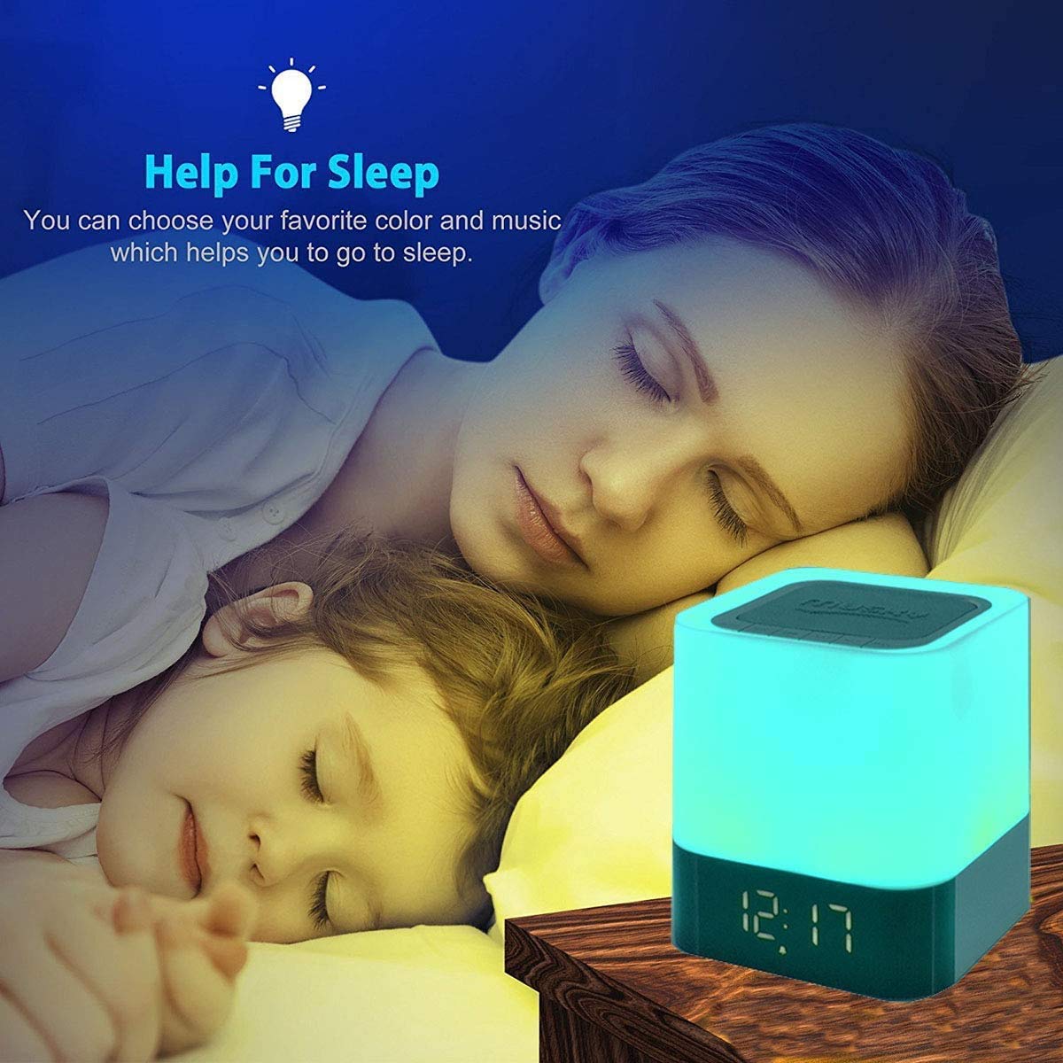 Portable Alarm Clock Bluetooth Speaker Touch Screen LED Light