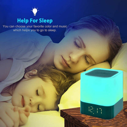 Portable Alarm Clock Bluetooth Speaker Touch Screen LED Light