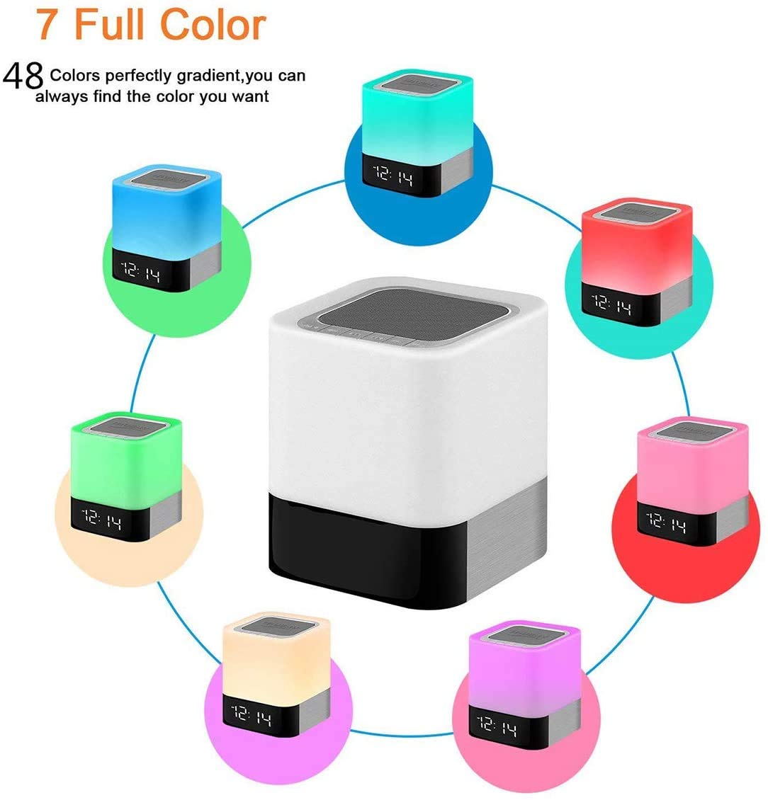 Portable Alarm Clock Bluetooth Speaker Touch Screen LED Light