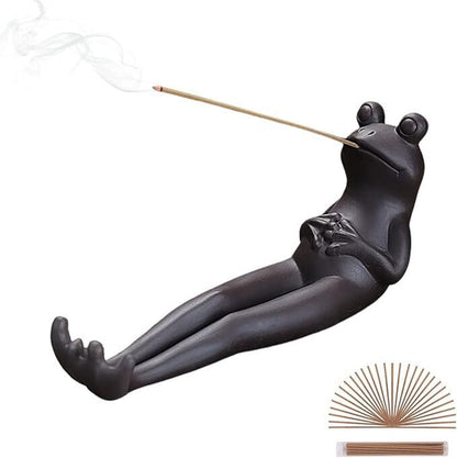 Frog Incense Stick Holder Ceramic Burner Ornament W/ 45 Sandalwood Incense Stick