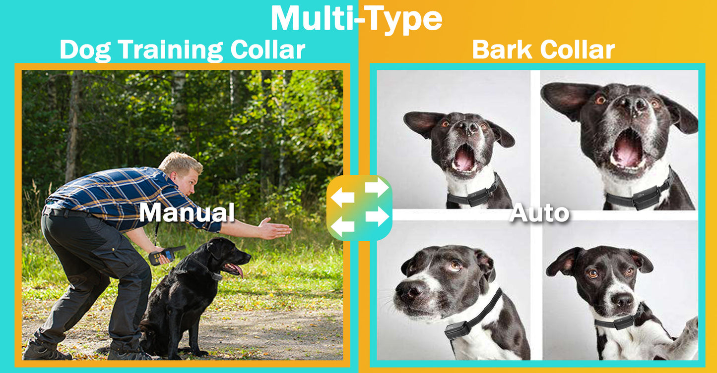 T720 2-in-1 Dog Training Collar (Manual Training + Auto Bark Control)