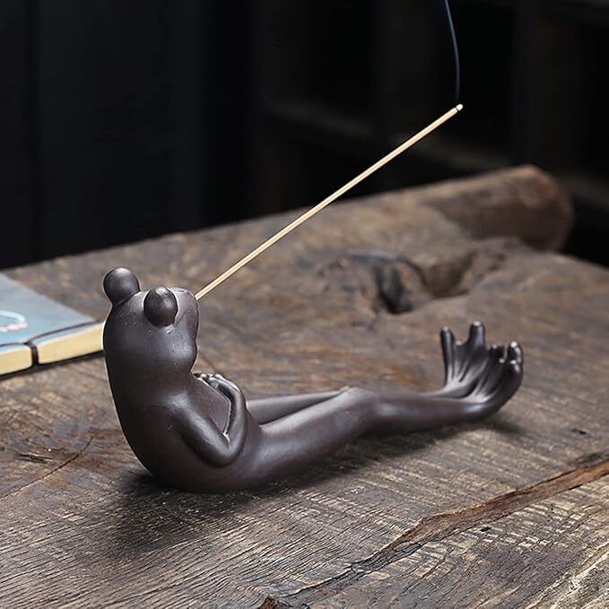 Frog Incense Stick Holder Ceramic Burner Ornament W/ 45 Sandalwood Incense Stick