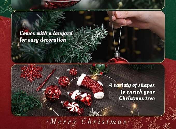 Christmas Baubles Tree Hanging Decoration Shatterproof Ball Ornaments - 128 Pcs