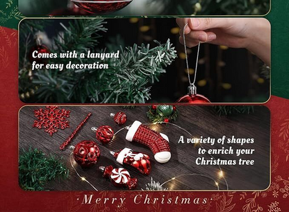 Christmas Baubles Tree Hanging Decoration Shatterproof Ball Ornaments - 128 Pcs