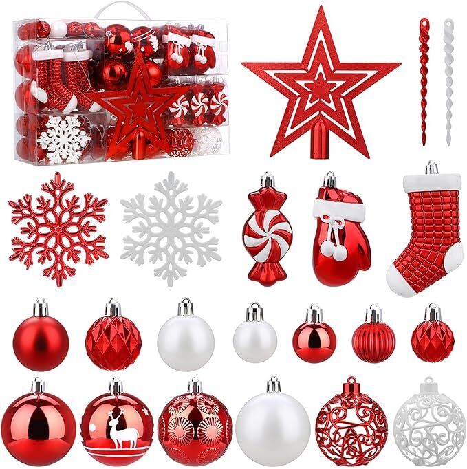 Christmas Baubles Tree Hanging Decoration Shatterproof Ball Ornaments - 128 Pcs