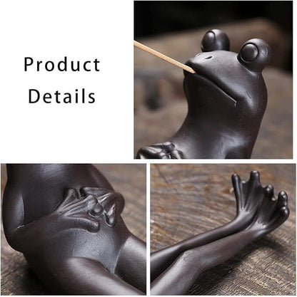 Frog Incense Stick Holder Ceramic Burner Ornament W/ 45 Sandalwood Incense Stick