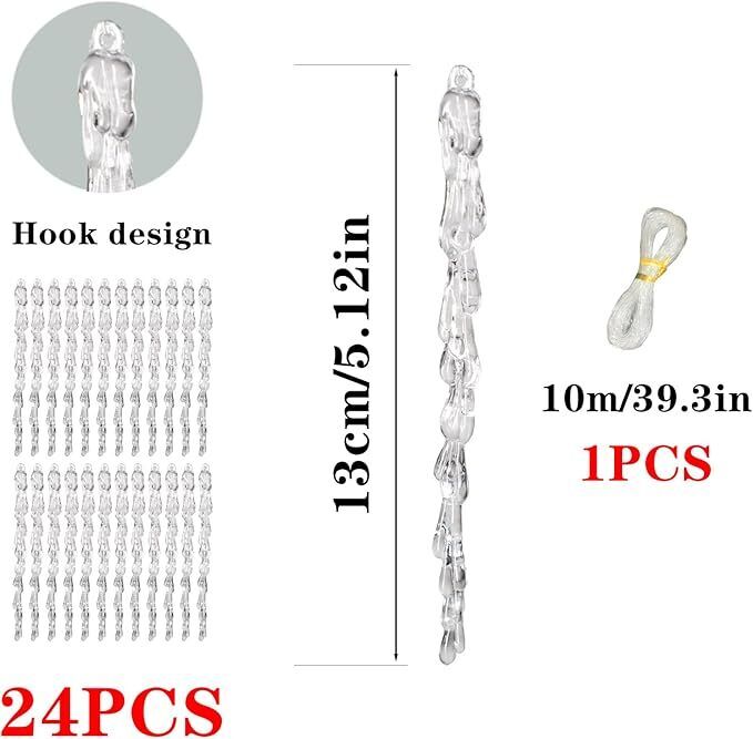 Winter Christmas Tree Icicles Ornaments Set Outdoor Party Decoration - 24 Pcs