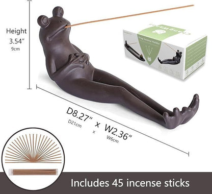 Frog Incense Stick Holder Ceramic Burner Ornament W/ 45 Sandalwood Incense Stick
