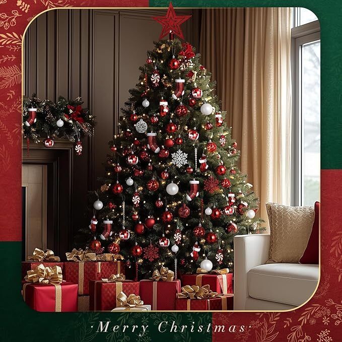 Christmas Baubles Tree Hanging Decoration Shatterproof Ball Ornaments - 128 Pcs