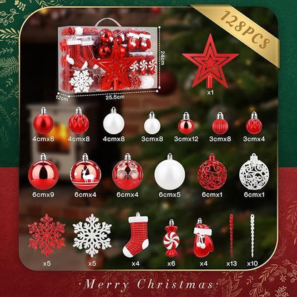 Christmas Baubles Tree Hanging Decoration Shatterproof Ball Ornaments - 128 Pcs