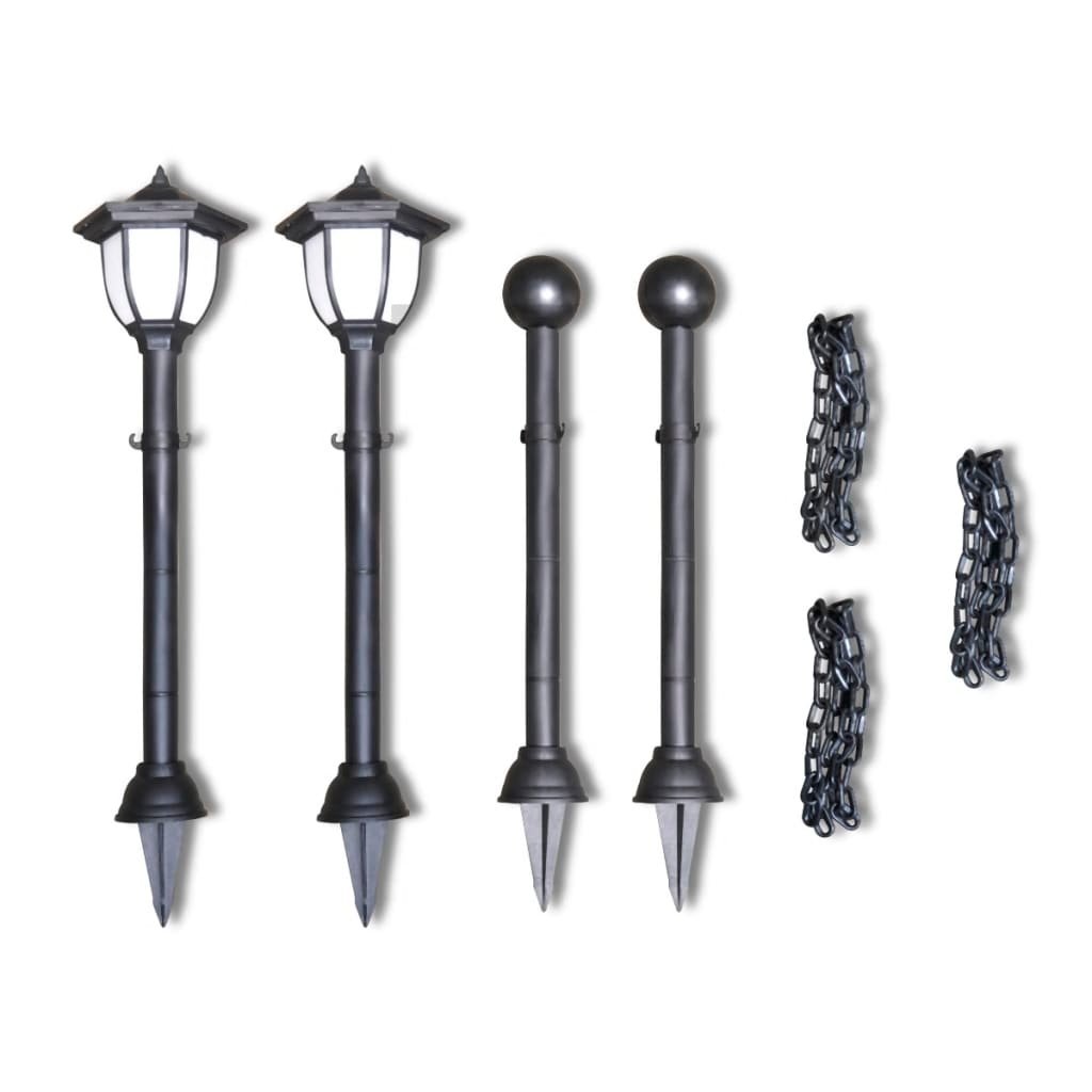 Chain Fence with Solar Lights Two LED Lamps Two Poles - Haraps.com