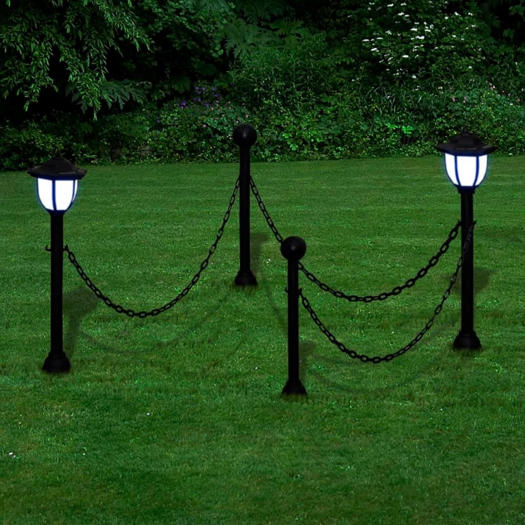Chain Fence with Solar Lights Two LED Lamps Two Poles - Haraps.com