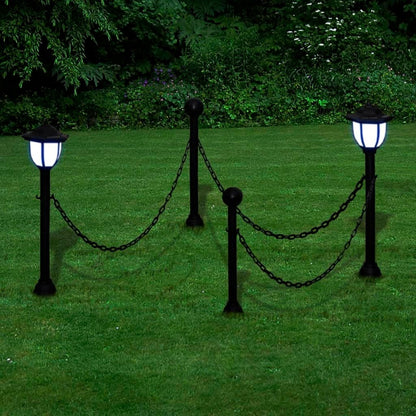 Chain Fence with Solar Lights Two LED Lamps Two Poles - Haraps.com