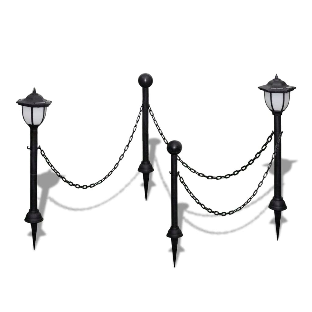 Chain Fence with Solar Lights Two LED Lamps Two Poles - Haraps.com
