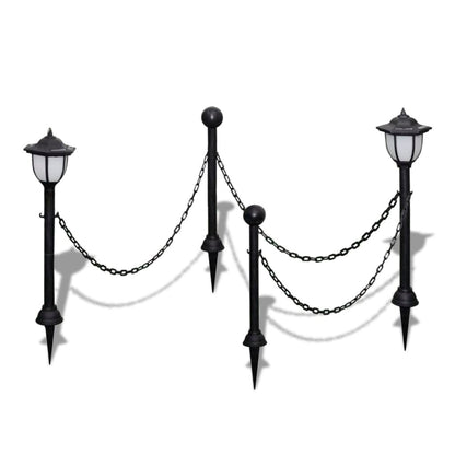 Chain Fence with Solar Lights Two LED Lamps Two Poles - Haraps.com