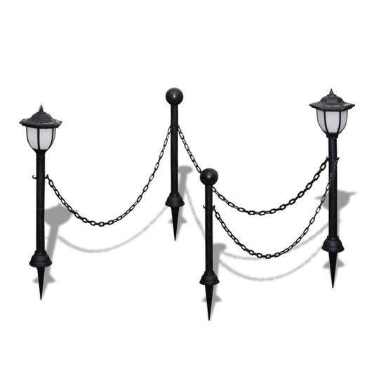Chain Fence with Solar Lights Two LED Lamps Two Poles - Haraps.com
