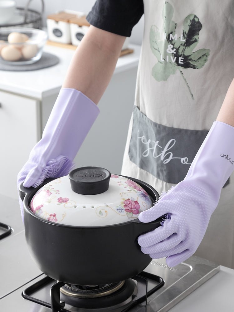 Dual-Sided Silicone Cleaning and Washing Kitchen Gloves - Haraps.com